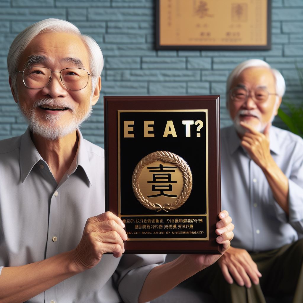 Senior citizen proudly display his E E A T