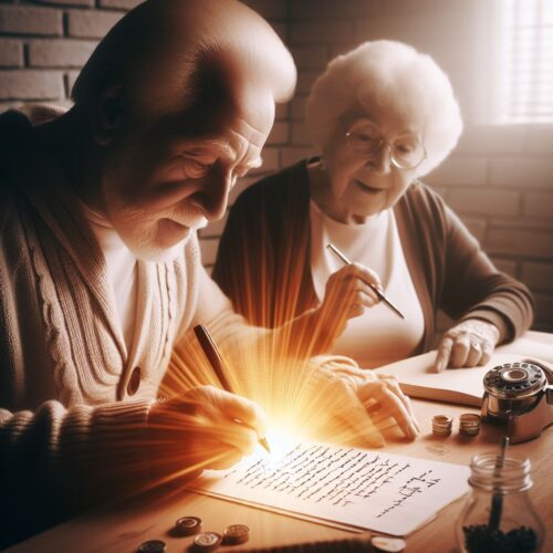 Featured image for "https://helpfulseniorcitizen.com/effective-writing-techniques-for-bloggers" depicting Seniors shining a light on their writing
