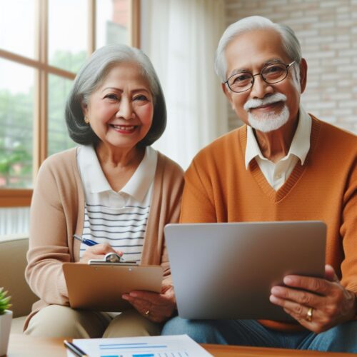 Featured image for "The Best Online Survey Websites For Seniors" depicting senior citizens doing online surveys