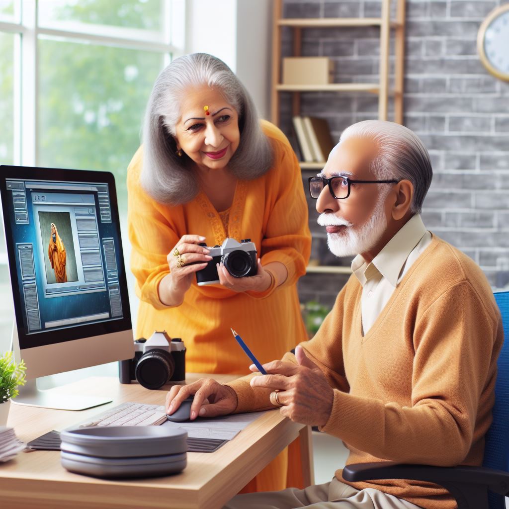 senior couple building a website