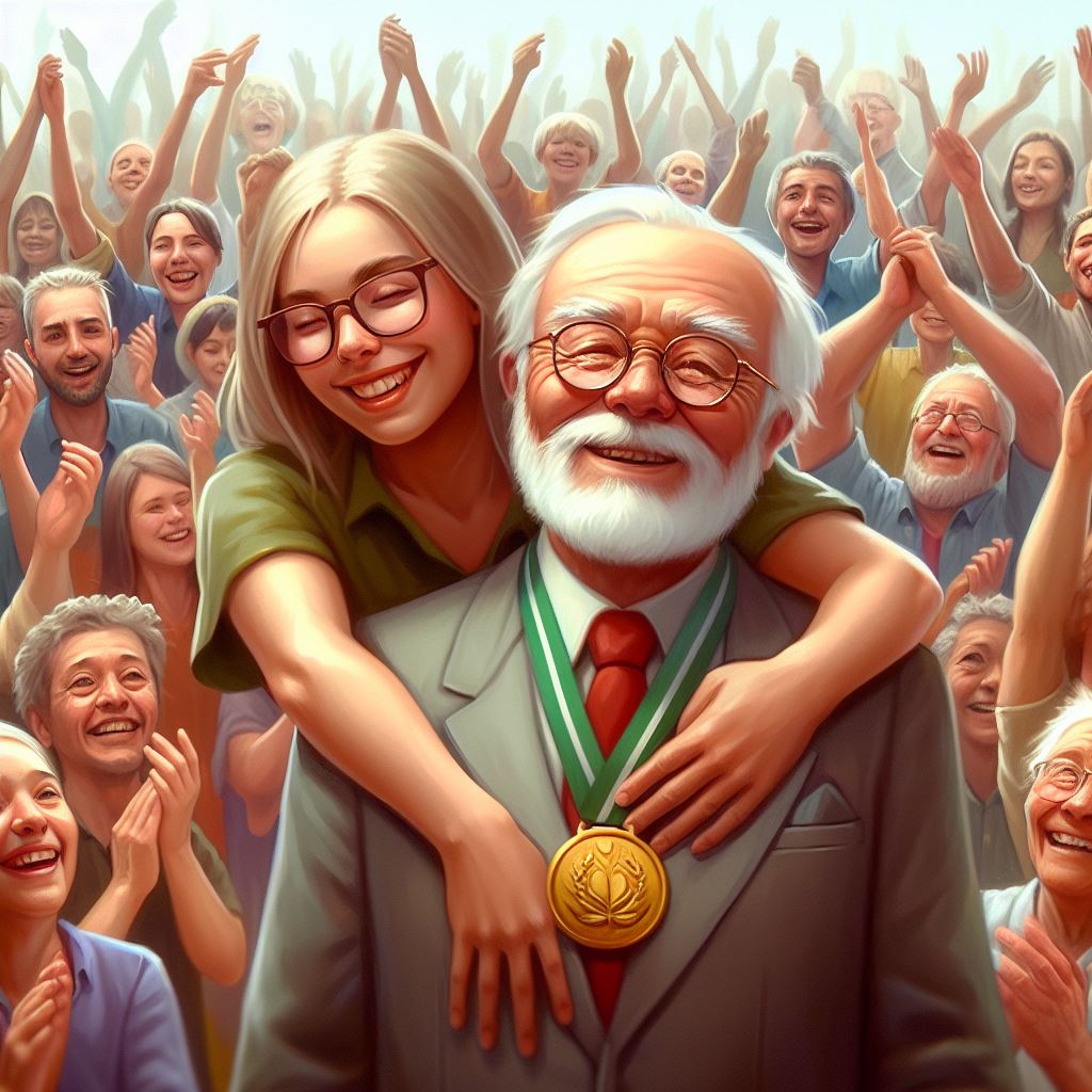 senior receiving a reward