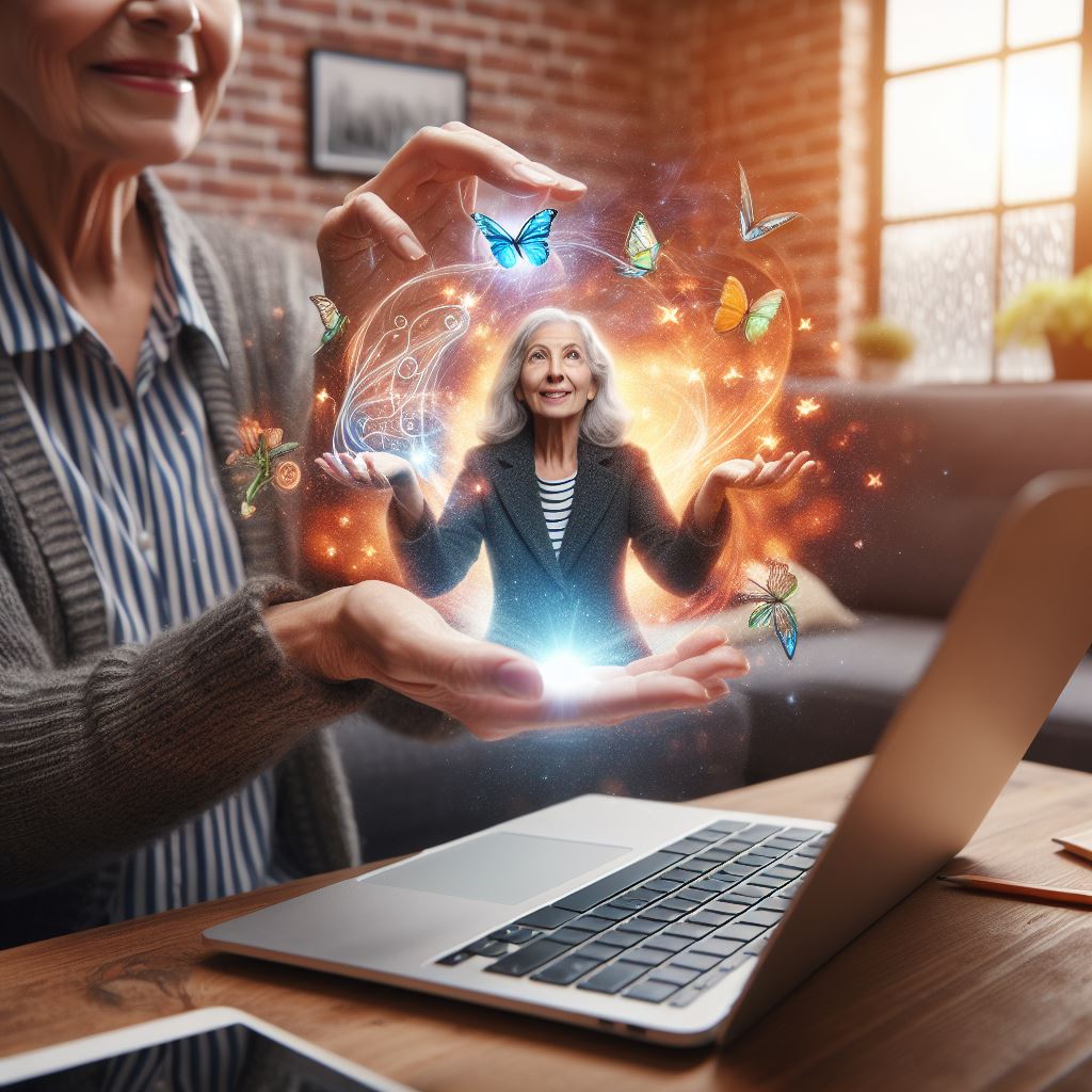 senior woman spreading her digital magic