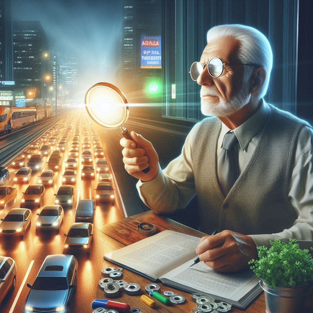 Senior Citizen shining a light on traffic to his website