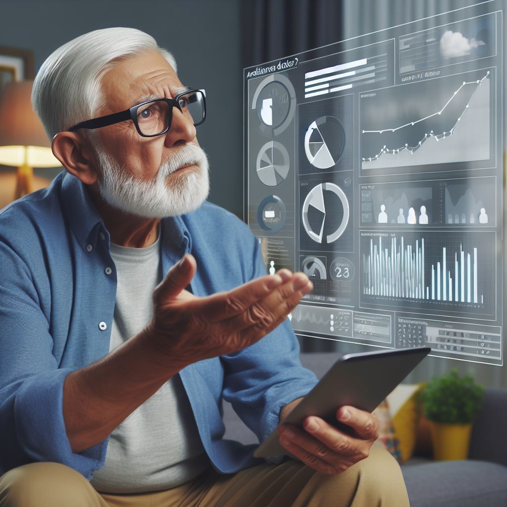 Senior citizen analyzing his audience data