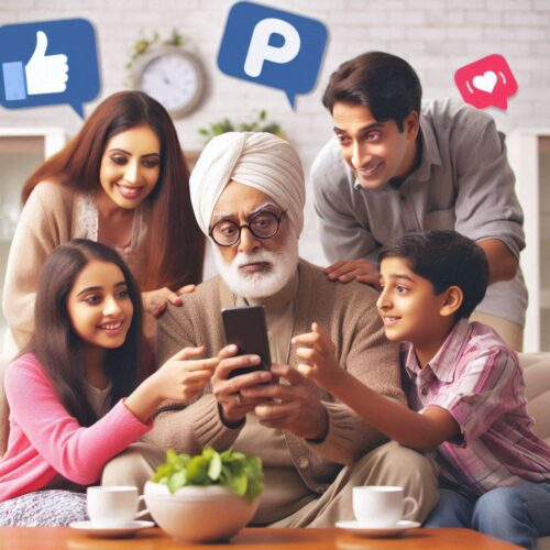 Featured image for "Developing A Social Media Strategy For Seniors" depicing a senior citizen keeping up with the grandkids on social media