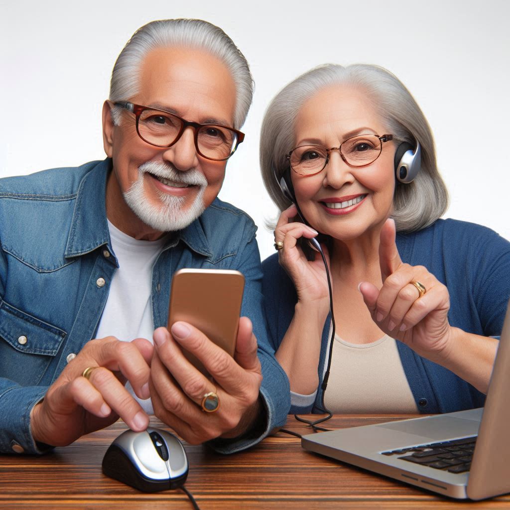 Senior couple making use of tools for internet marketing