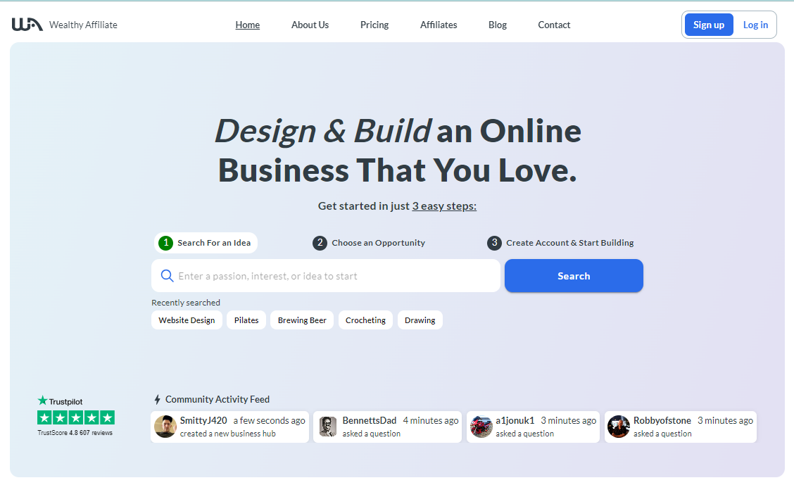 Wealthy Affiliate home page