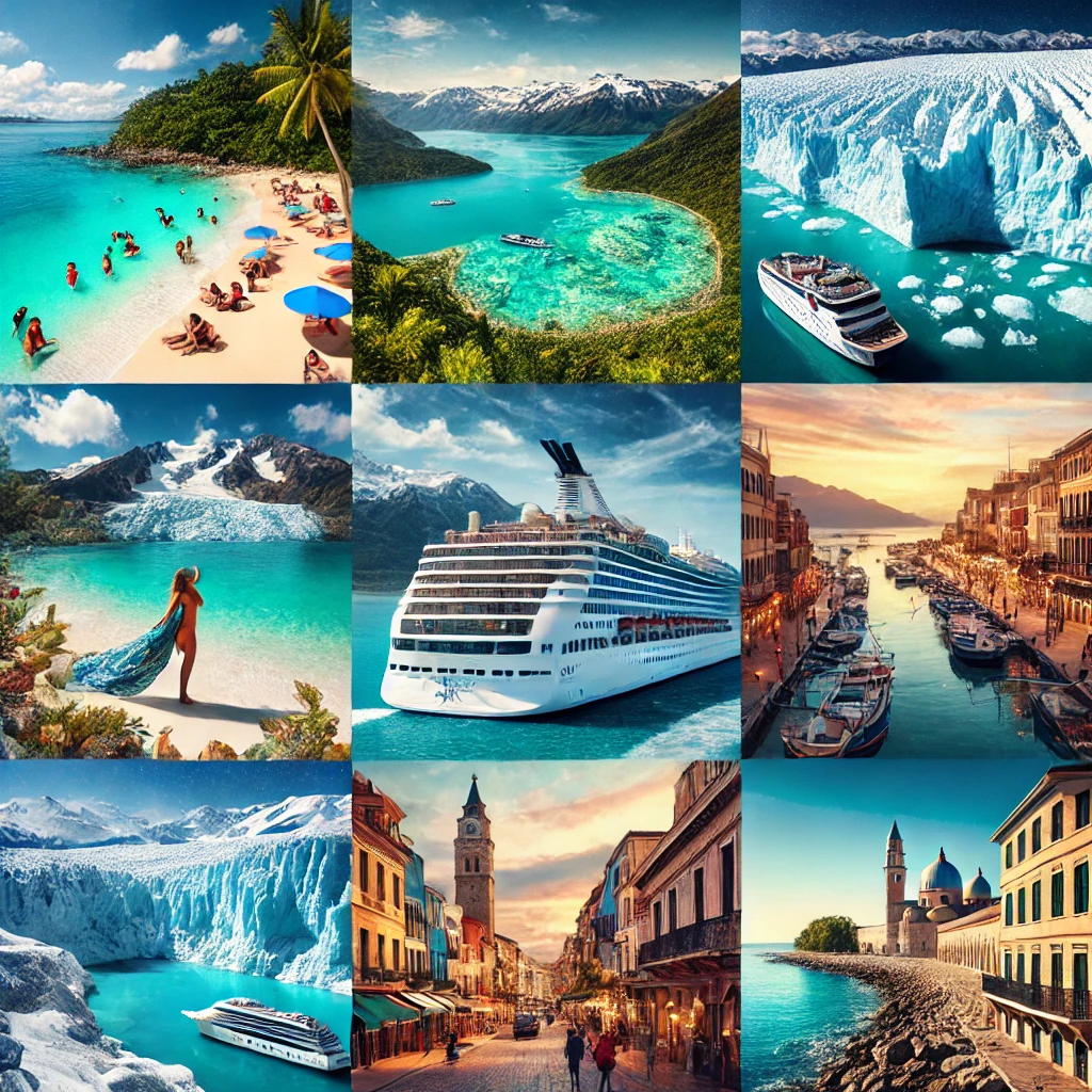 Montage of luxury cruise destinations